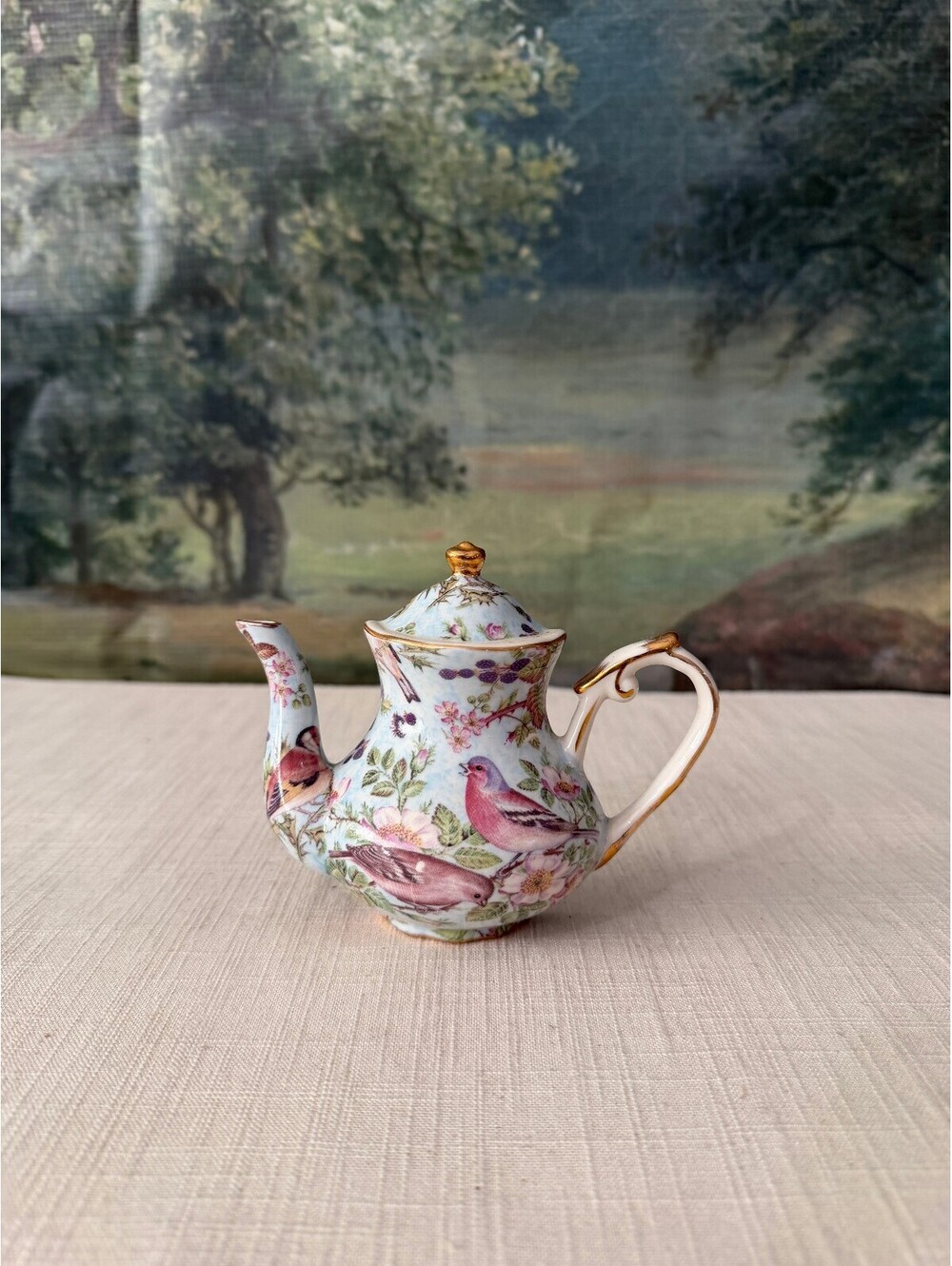 Vintage Floral Porcelain Half Teapot with Gold Trim